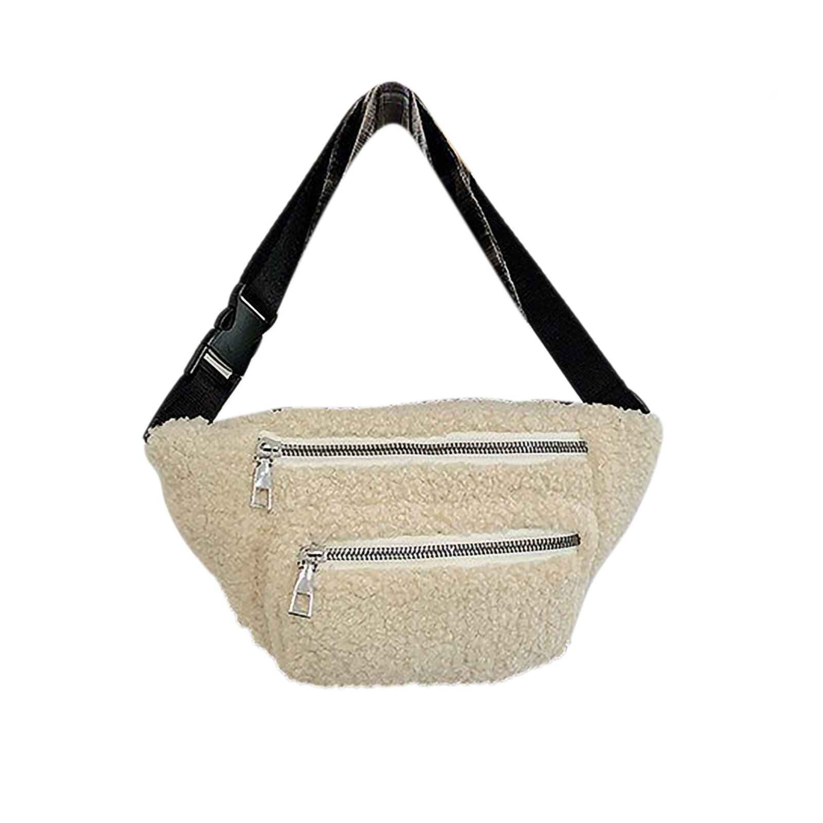 Women Cute Fanny Chest Pack Solid Color Casual Plush Crossbody Purse Soft Fleece Waist Belt Bag Pack: White