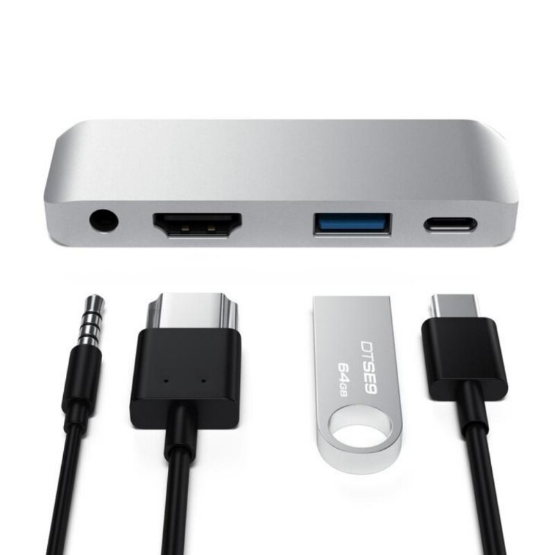 USB Type-C Mobile Pro Hub Adapter with USB-C PD Charging 4K HDMI USB 3.0 & 3.5mm Headphone Jack-Compatible with iPad Pro