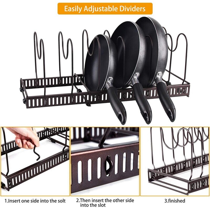 Estante ajustable para ollas y sartenes, organizador de Metal expandible, soporte para utensilios de cocina para horno y almacenamiento de utensilios de cocina