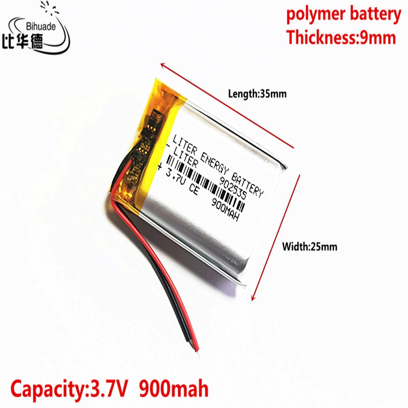 Liter Energie Batterij 3.7V 900Mah 902535 Lithium Polymer Lipo Oplaadbare Batterij Voor Mp3 Hoofdtelefoon Pad Dvd Bluetooth Camera