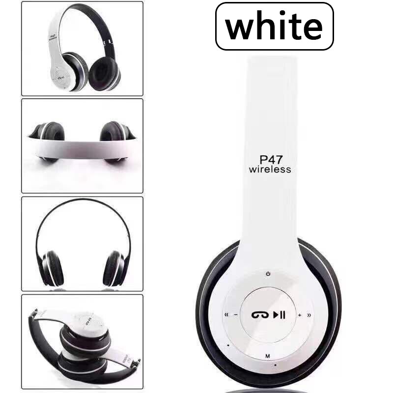 9D HIFI Stereo Foldable Wireless Headphones Bluetooth Headset with mic support SD card For mobile xiaomi iphone sumsamg tablet: White