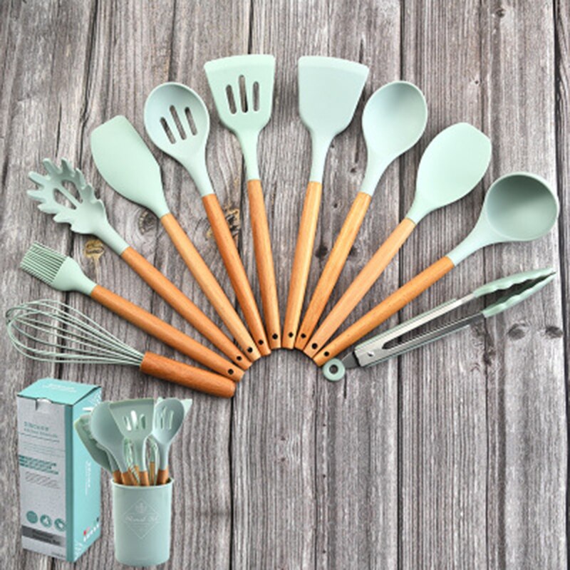 12-piece Non-stick Silicone Kitchen Utensil Set With Wooden