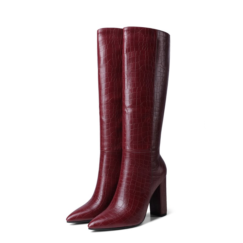 Meotina Knie-Hoge Laarzen Vrouwen Schoenen Wees Teen Dikke Hakken Lange Laarzen Rits Super Hoge Hak Mode Dame Laarzen winter Beige 43