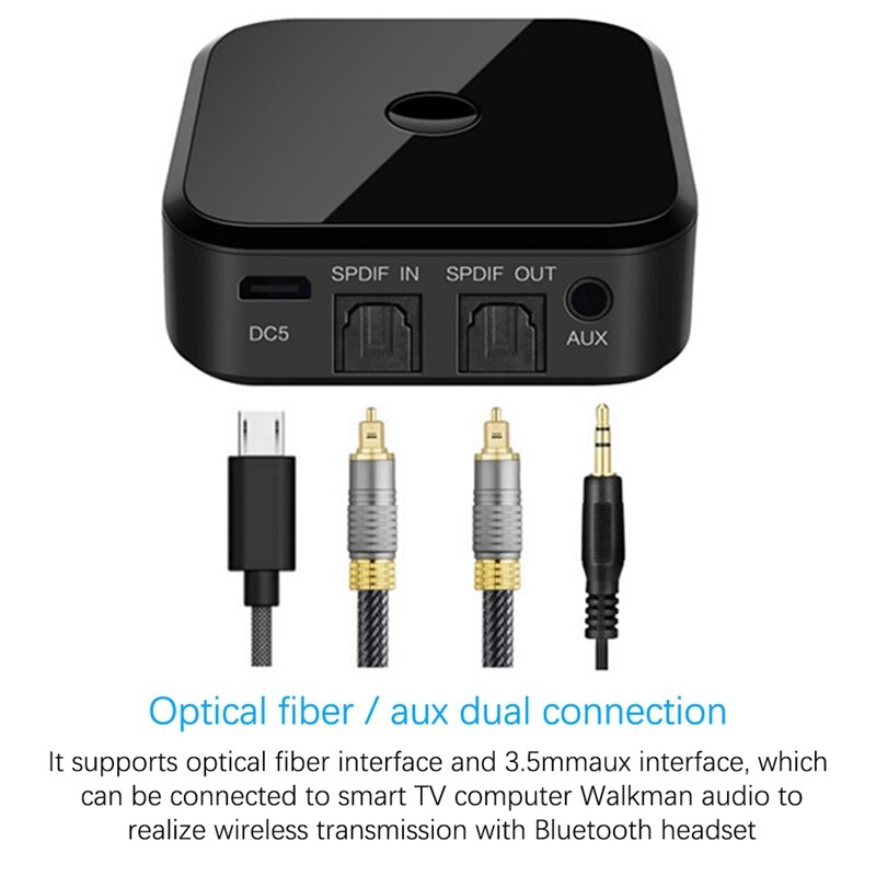 Adaptador inalámbrico HIFI con Bluetooth, transmisor y receptor de Audio de 3,5 Mm, fibra óptica Spdif para Smartphone, PC, TV y auriculares