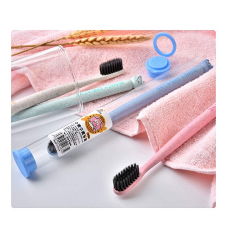 Cartoon Pig Wheat Straw Handle Toothbrush Soft Bamboo Fiber Manual Toothbrushes Sparkling Teeth Travel Toothbrush
