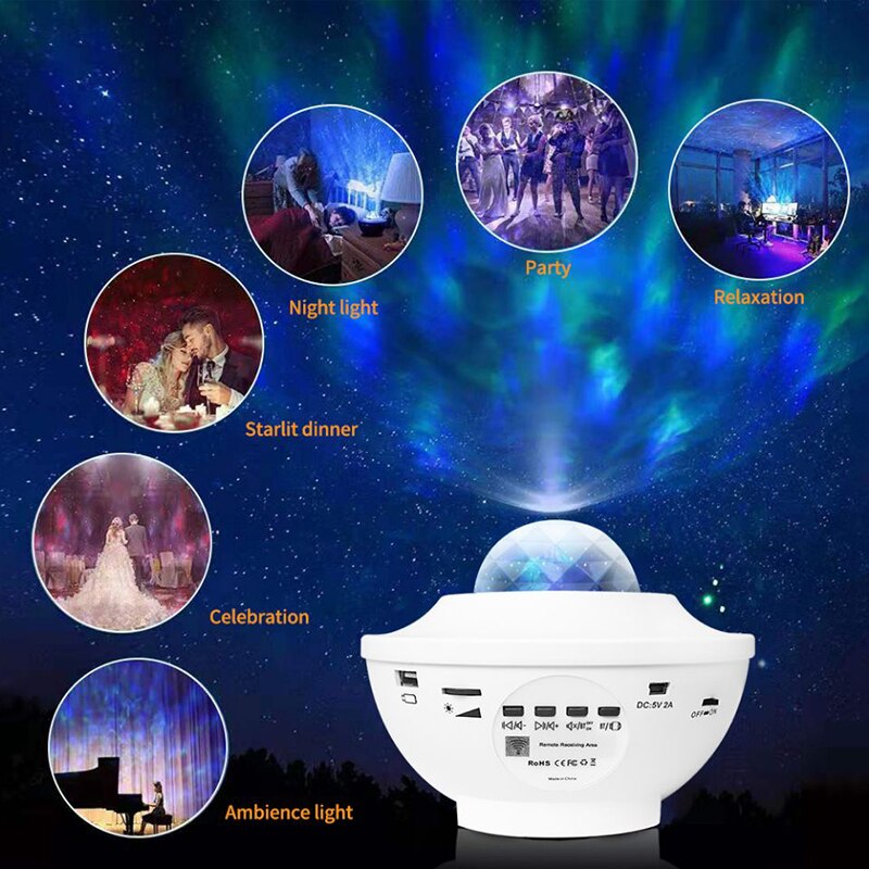 Usb Led Ster Projector Nachtlampje Star Sky Muziek Oceaan Wave Projection Lamp W/ Remote Sfeer Ambient Woondecoratie