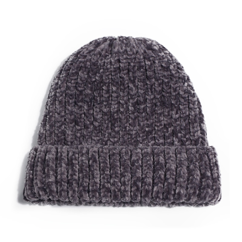 Bonnet épais en maille Chenille pour l&#39;hiver, mignon, décontracté, couleur unie, Skullies, Ski