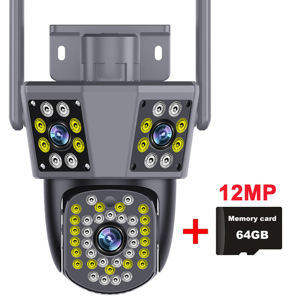 6K 12MP WiFi Surveillance Camera Outdoor Three Lens Three Screen Protection Motion Detection PTZ IP Security Survalance Camera: 2/3'' / AU Plug