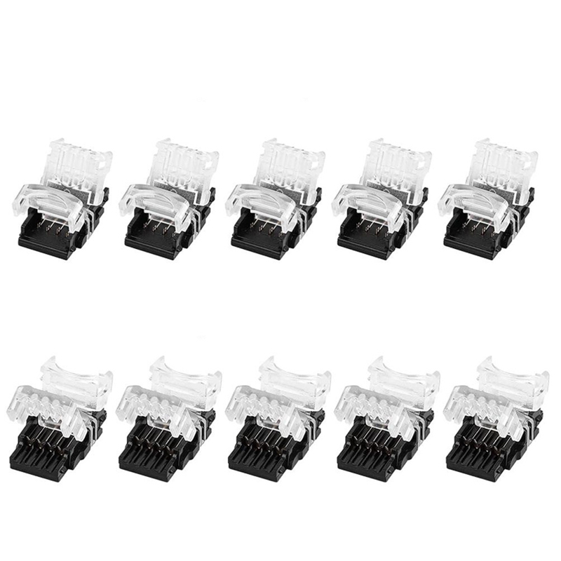 10 Packs 4 Pin LED Strip Connectors,Strip To Strip,Strip To Wire Connector For Waterproof 10Mm RGB 5050 LED Strip Lights