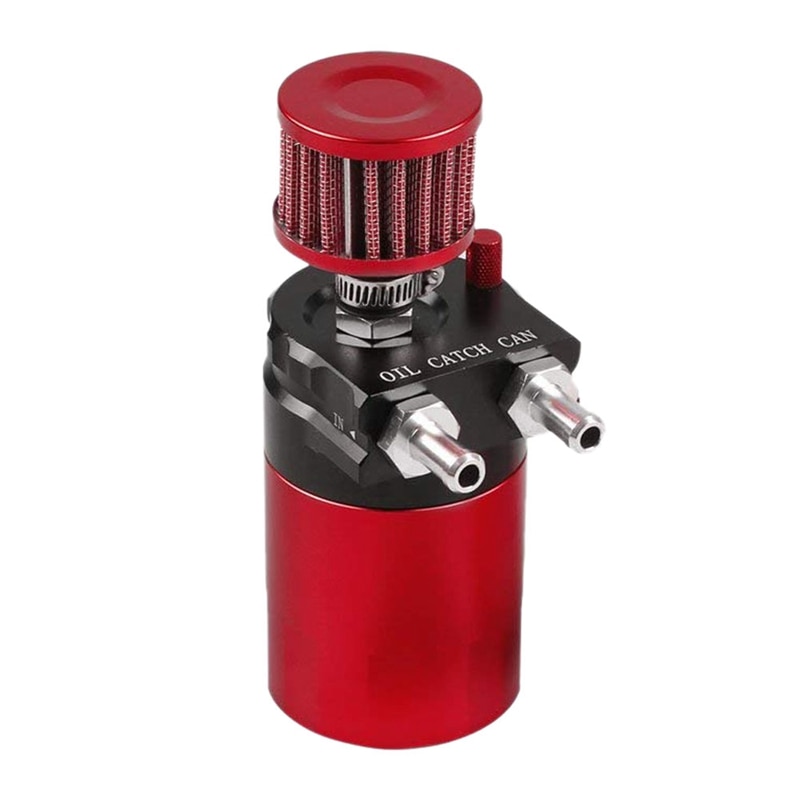 Baffled Universal Aluminum Oil Catch Can Reservoir Tank 300ml With Breather Filter Black+Red