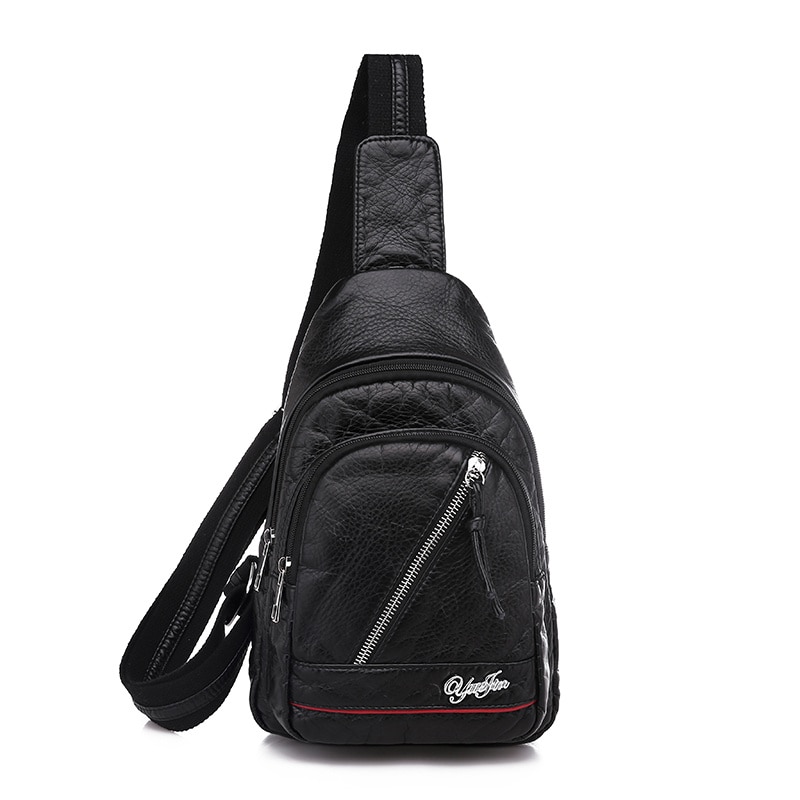 Bolso de pecho sencillo e informal para mujer, bandolera antirrobo de , de viaje, de cuero suave, pequeño,: Black-2