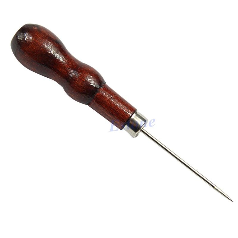 1PC Leather Craft Awl Tool Hole Maker Wooden Handle Steel Needle Sewing Stitching Punching Overstitch for Canvas Leather Tools: S