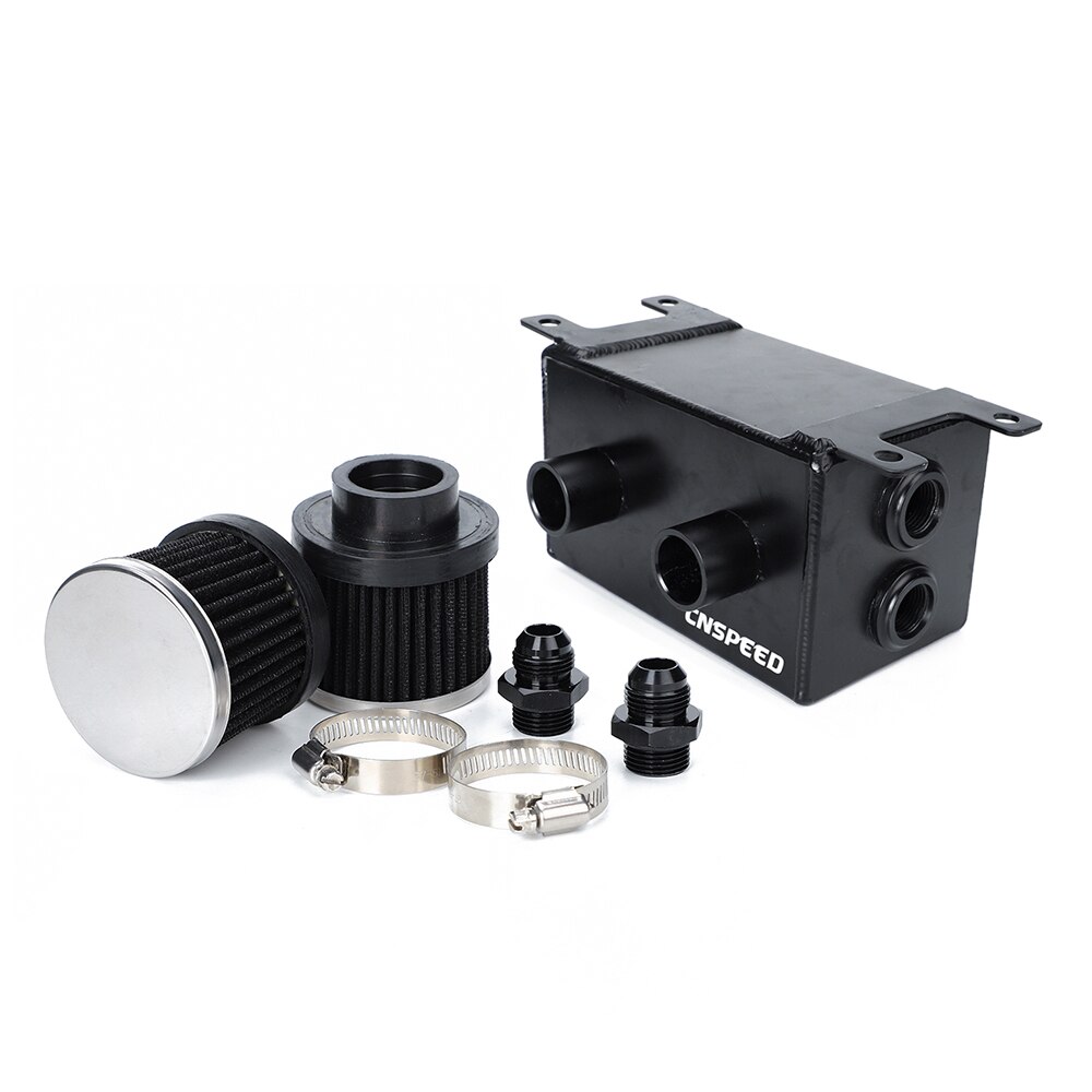 CNSPEED Black Aluminum Oil Catch Can Reservoir Tank Fuel Tanks With Breather Fliter Baffled