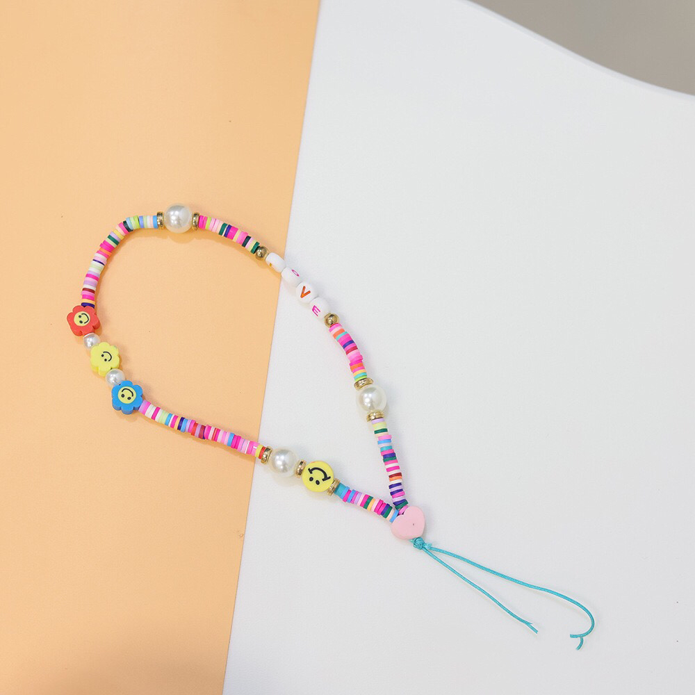 Blauwe Ster Bohemian Kleurrijke Zachte Klei Mobiele Telefoon Keten Voor Vrouwen Acryl Regenboog Keramische Liefde Kristal Kralen Mobiele ph: Roest Rood