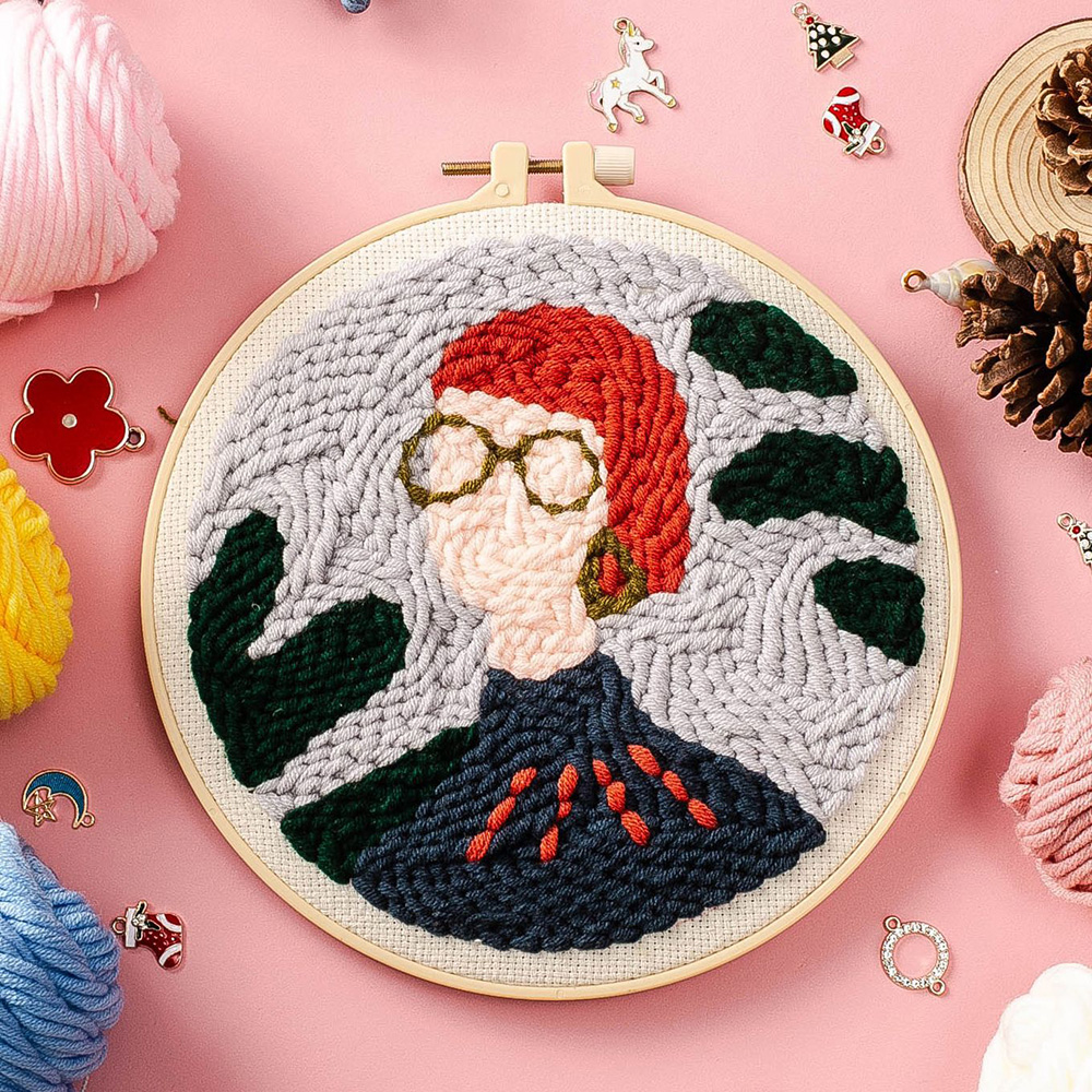 Embroidery Punchneedle Kit W/ Hoop Cross Stitch Set Punch Needle Embroidery For Handmade Beginner Decor: 9