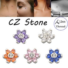 Piercings micro dérmica de Zirconia cúbica HONGTU Flor de acero con anclaje dérmico superficie de superior Piercing implantes 16G joyería del cuerpo