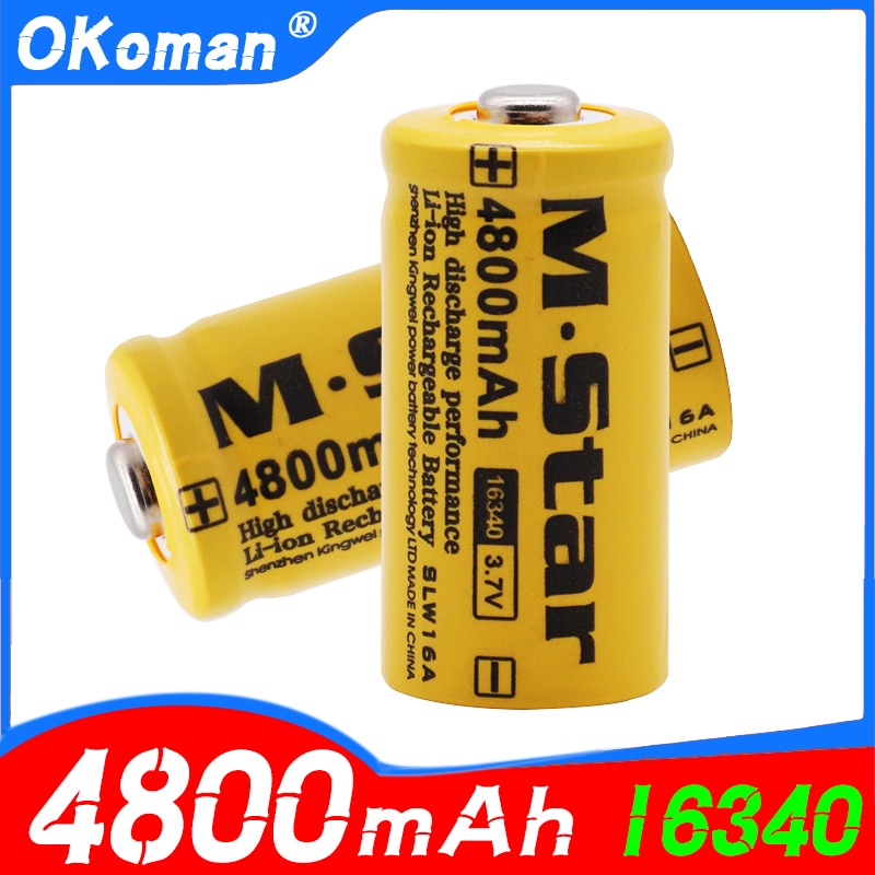 Large capacity 4800mAh rechargeable 3.7V Li-ion 16340 batteries CR123A battery for LED flashlight for 16340 CR123A battery