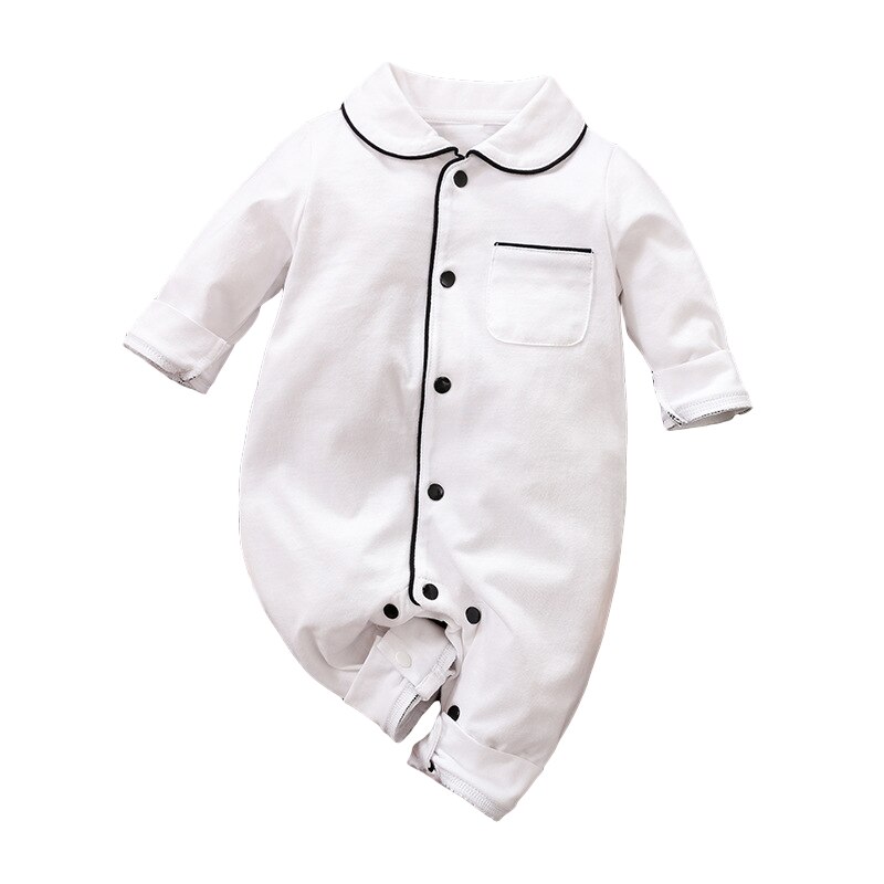 Nyfødt baby pige dreng rompers bomuld efterår forår spædbørn småbørn hjemmedragt bebe jumpsuit med krave lomme ropa babytøj