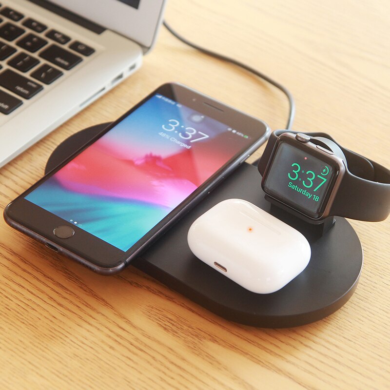 Qi Wireless Charger 3in1 15W (MAX) Fast Charging Stand Dock for Apple Watch 5 4 Airpods 2 3 Wireless Charge for iPhone Samsung