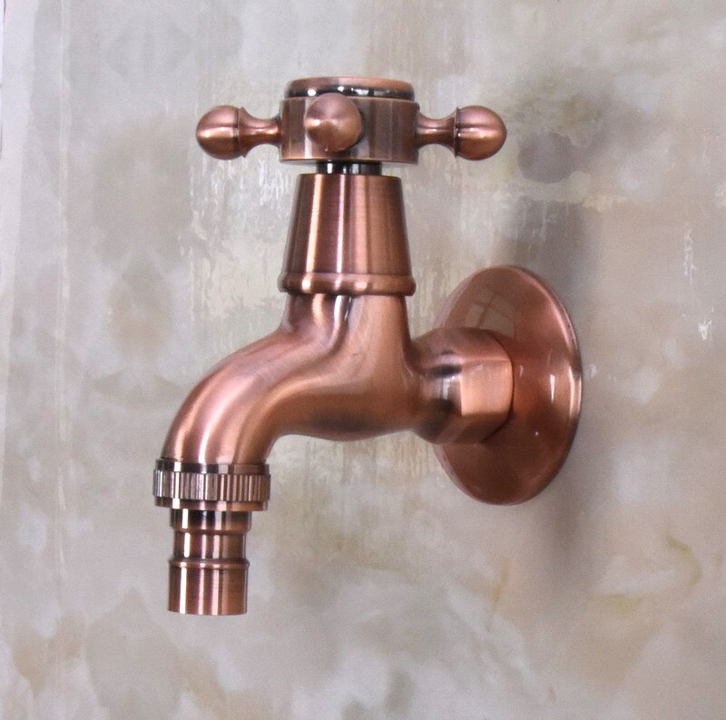 Antique Red Copper Wall Mount Golden Water Tap Garden Faucet Washing Machine Water Tap Basin Bibcock Taps Bav301