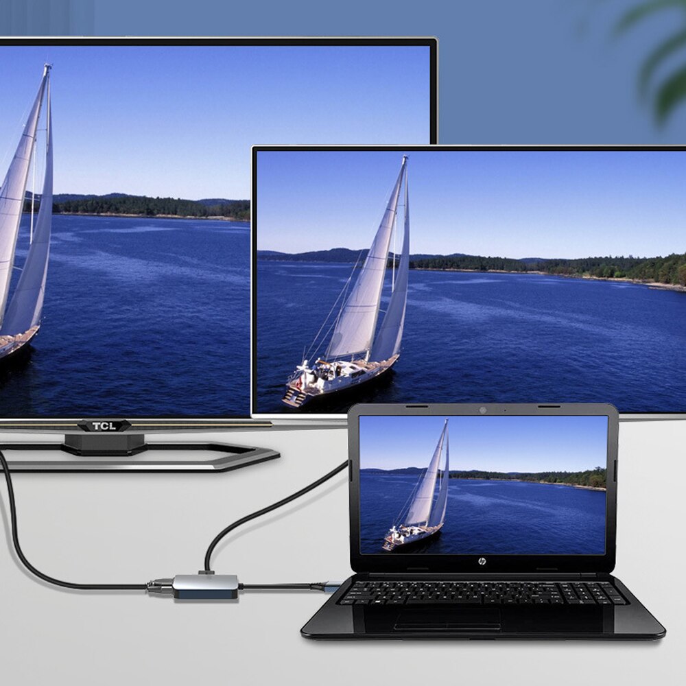 2 in 1 Dual Display USB 3.0 to VGA HDMI Converter Cable Hub Adapter for 1080P MacBook Windows 7/8/10 Computer