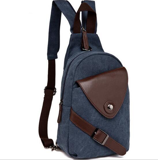 Multifunctionele Mannen Rugzak Rugzak Vintage Mode Mannen Borst Pakken Schoudertas Ontworpen Canvas Leisure Solid: Navy blue