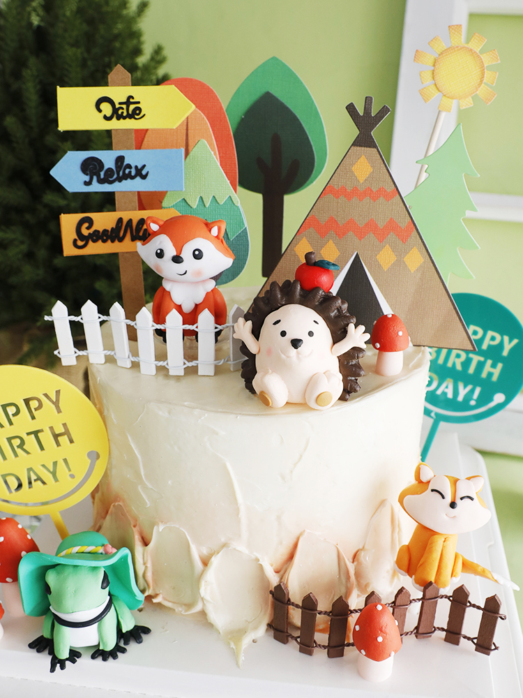 Décoration de gâteau en forme d&#39;arbre, animaux, hérisson, renard, grenouille, pour fête d&#39;anniversaire, fournitures de pâtisserie, décoration de Dessert pour réception pour bébé