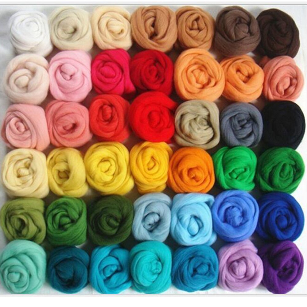36 cores lã roving fibre lã fio roving para agulha felting mão girando diy: Default Title