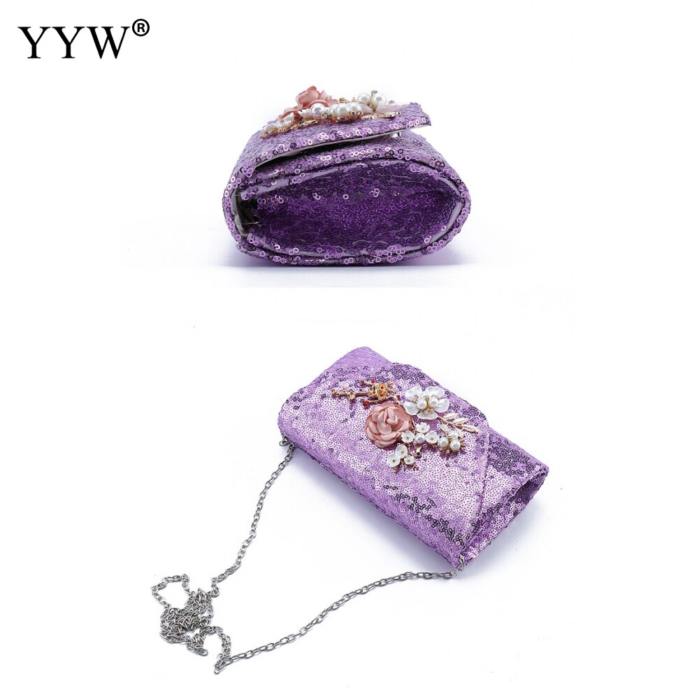 Purple Clutches Bag Bead Flower Bolsa Feminina Women Evening Prom Night Party Purse Female Crossbody Bag Lady Purse