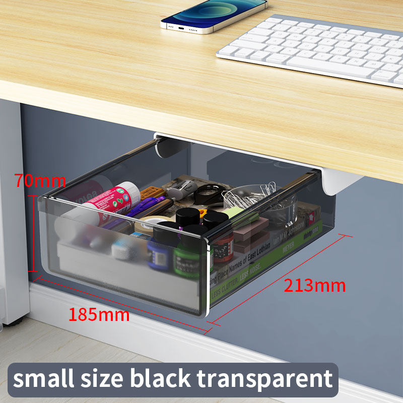 Under-desk Drawer Storage Device, Suitable For Office/home, Ideal For Organizing Stationery. Self-adhesive Plastic Drawer.: black
