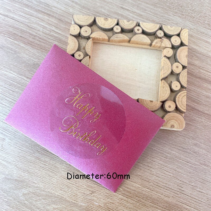 60pcs Round Happy Birthday Transparent Sticker Scrapbooking for Package Seal Labels Clear Stickers Waterproof Adhesive