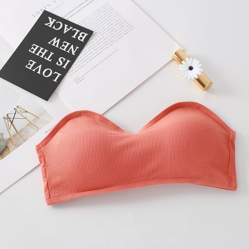 Women Push Up Padded Seamless Underwear Cotton Tube Tops Back Closure Strapless Bra Top: Orange