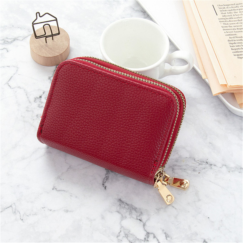 1Pc Unisex 2 Lagen Kaarthouder Leer Vrouwen Creditcards Case Vrouwelijke Visitekaarthouder Portemonnee Tarjetero Hombre: red