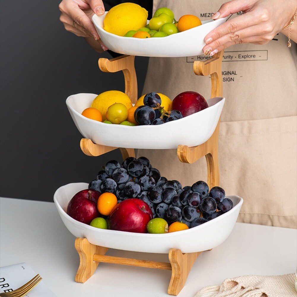 Keramische Snoep Schotel Woonkamer Thuis Drie-Layer Fruitschaal Snack Plaat Creatieve Moderne Gedroogd Fruit Fruitmand Onderdelen