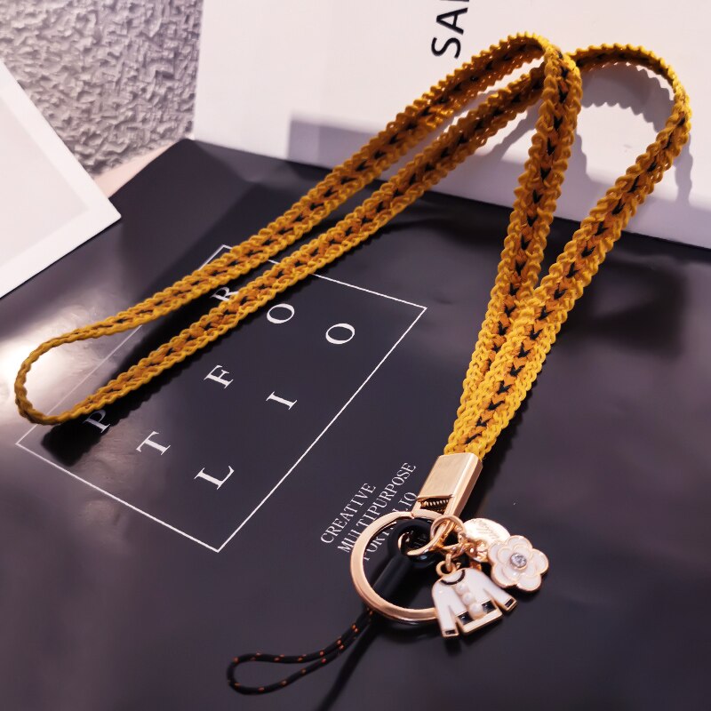 Braided neck rope accessories For iPhone 11 Charm ID card gym key USB badge holder lanyard: Yellow