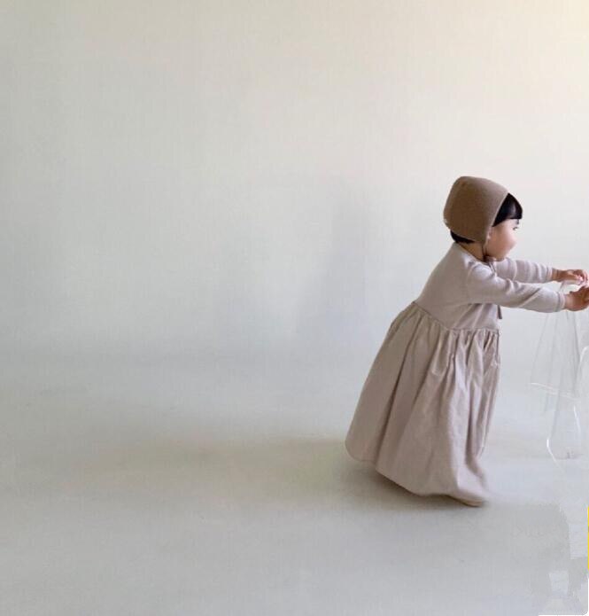 Zuid-korea En Najaar Casual Meisje Stiksels Lange Een-Lijn Jurk Streep Mori Prinses Jurk: Ivoor / 2T