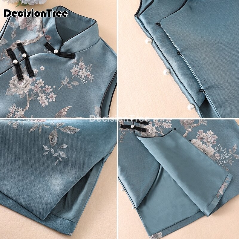 embroidery qipao chinese traditional tang suit vest women girls top fancy embroidery flower sleeveless ethnic china clothes