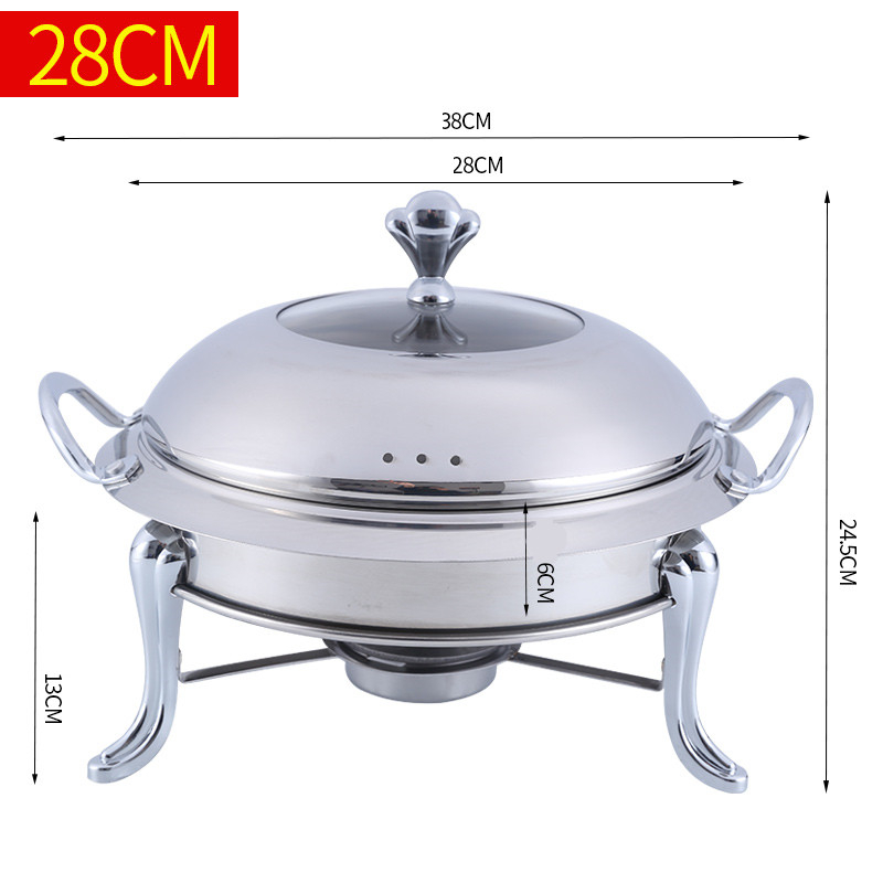 Thickened stainless steel alcohol pot dry pot small hotpot restaurant Pot son hotel commercial household shabu fry pot pot: Silver 28cm