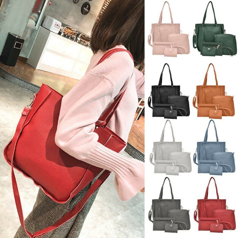 Kvinners skulderveske 4 stk pu lær fast skumring budbringer bag bærbar veske kløtsj bag mini bag