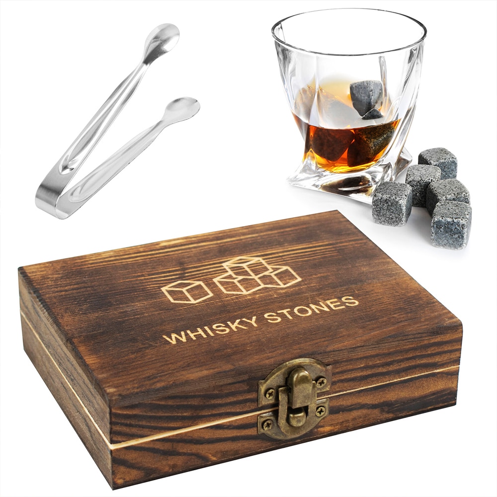 Whisky sten sæt  - 9 stk granit whisky sten isterninger whisky sten - genanvendelige drink køligere kølesten med tang