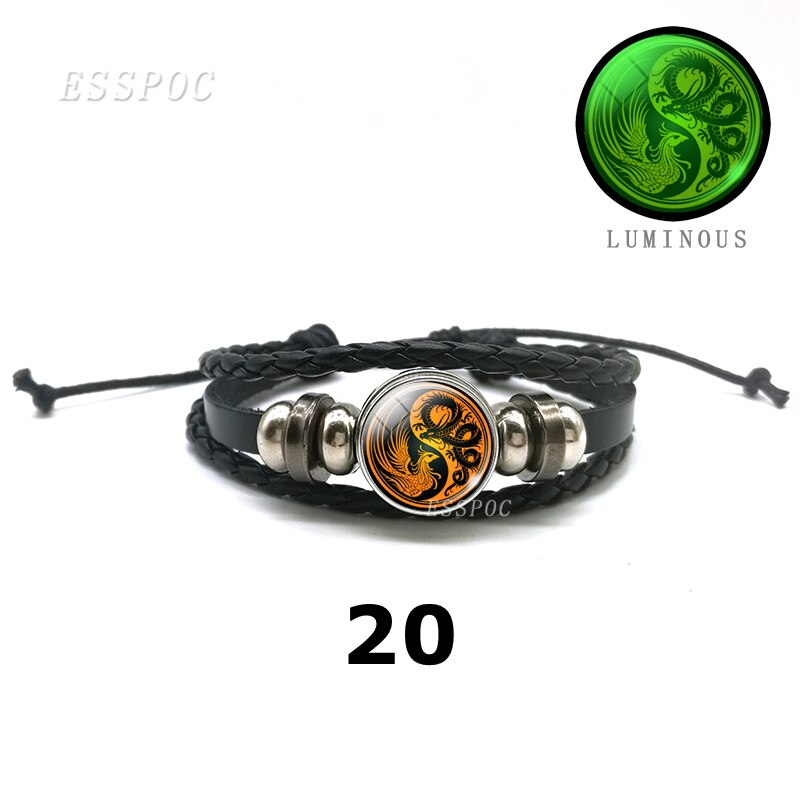 YinYang potins en cuir noir Bracelet lumineux rétro Tai Chi Kung Fu Logo bouton pression Bracelet hommes et femmes bijoux accessoires: 20