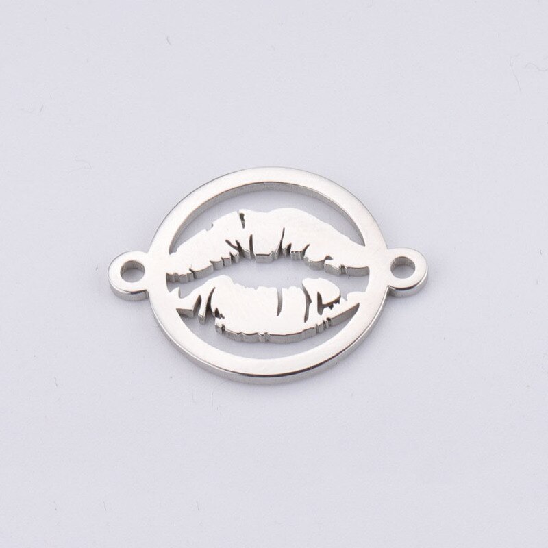 Aiovlo 5pc/lot Stainless Steel Silver Gold Metal Lips Charm Connector for Bracelet Necklace Hollow Pendants Diy Jewelry Making