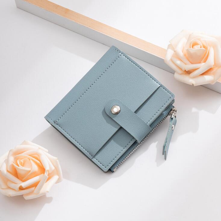Dames korte portemonnee koreaanse ultradunne portemonnee voor meerdere kaarten zachte pu-munten portemonnee: Blauw