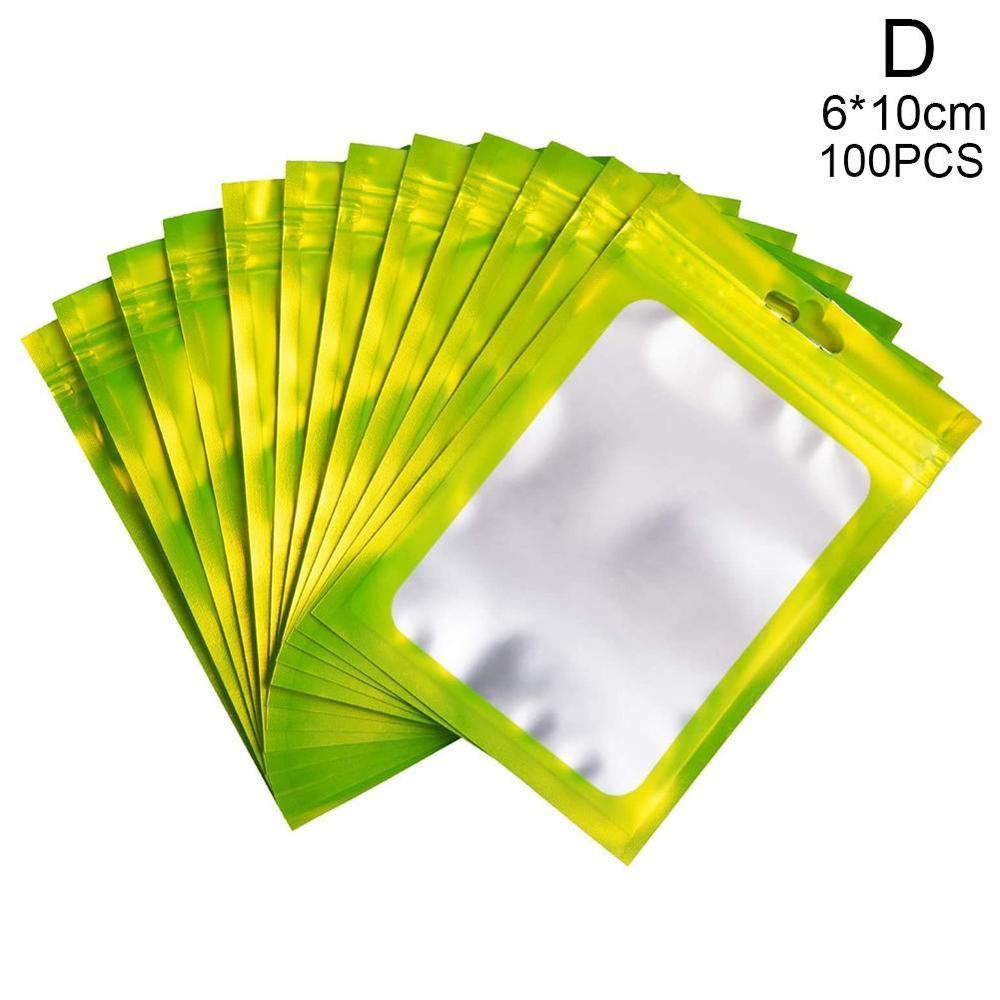 100 Stks/pak Matte Zip Lock Plastic Zak Aluminium Folie Hologram Voedsel Pouch Kleine Water Proof Rits Hersluitbare Zakjes 6*10Cm: green 6x10cm