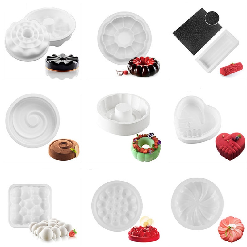 17 siliconen moussevormen, meerdere vormen witte cake, 3d vormen, hartvormige franse dessertbakvormen, taartdecoratiegereedschap