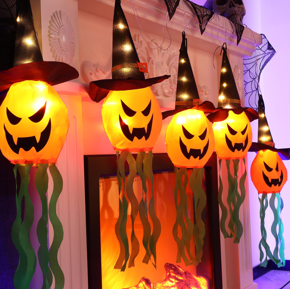 45-80cm led halloween-dekorasjon blinkende lys gypsophila spøkelsesfestival kle seg glødende trollmannsspøkelseshattlampe hengende dekor