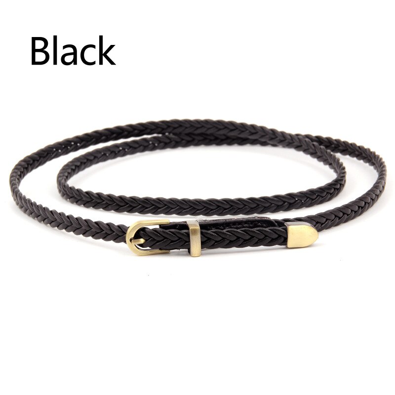 Cinturones de tejido fino para mujer, hebilla de Pin, cinturones de cuerda trenzados ajustados, informales, cadena de cintura delgada: Negro