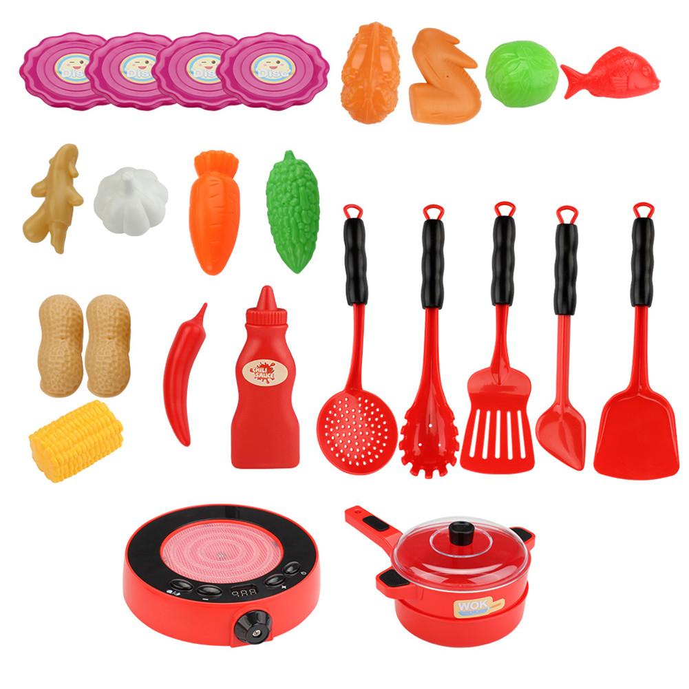 25pcs/1 Sets Of Electric Simulation Induction Cooker Light Ringtone Simulation Digital Display Voice Report Function Kitchen Toy: Red