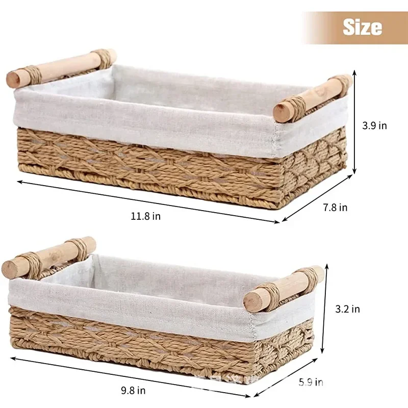 Cesta de almacenamiento para baño y cocina, organizador pequeño de mimbre para encimeras, cuerda de papel redonda, 1 ud.: Rojo