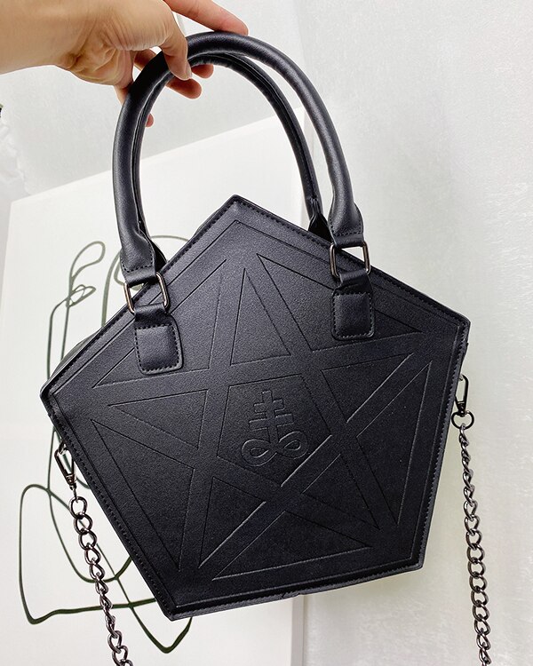 Pentagram Punk Darkness Gothic Shoulder Bag Women's Purses and Handbag Girls Black Crossbody Bag Chain Bag